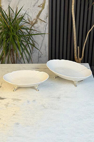 MAY HOME Porselen Kayık Sunum Tabağı & Metal Ayaklı Oval Meze Yemek İkramlık ...
