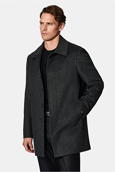 Abdullah Kiğılı Regular Fit Peter Pan collar Wool Dobby Coat