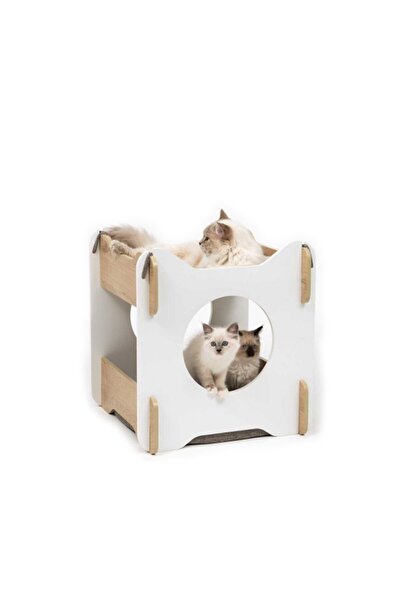 Catit – كابانا فاخرة لأثاث القطط، أبيض، صالة أنيقة مغلقة للقطط مع وسادة
