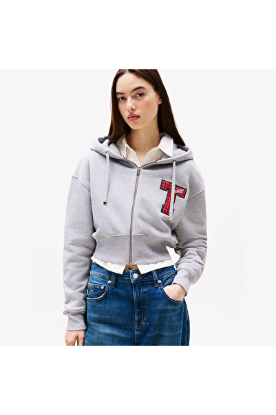 Tommy Hilfiger Tjw Zip Thru Applique Kadın Gri Hoodie
