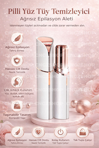 CNGZSHOP Pilli Yüz Tüy Temizleyici | Ağrısız Epilasyon Aleti (1 Adet)