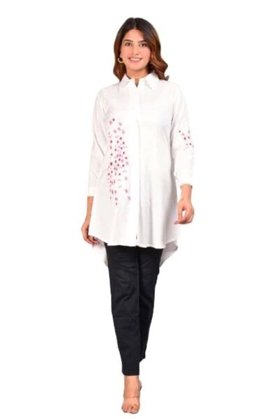 Generic Casual Full Sleeve Hand Embroidery Rayon Women's Long Shirt