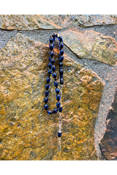 SUFİ TESBİH VE ESANS سبحة من العنبر بتصميم خاص - لون أزرق داكن متدرج