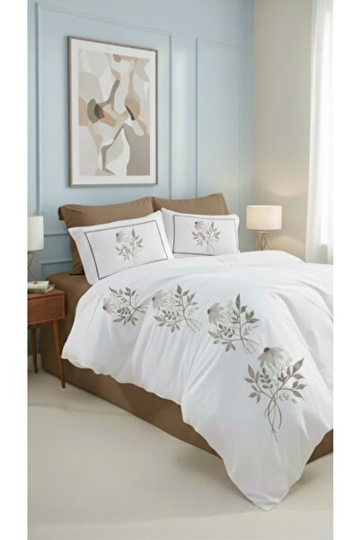 Manora Embroidered Double Size 100% Cotton Duvet Cover Set Dowry (200×220 cm)