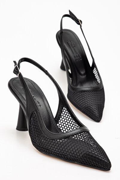 Entella Store Women's Luna Black Lace Pointed Buckle Heeled Shoes