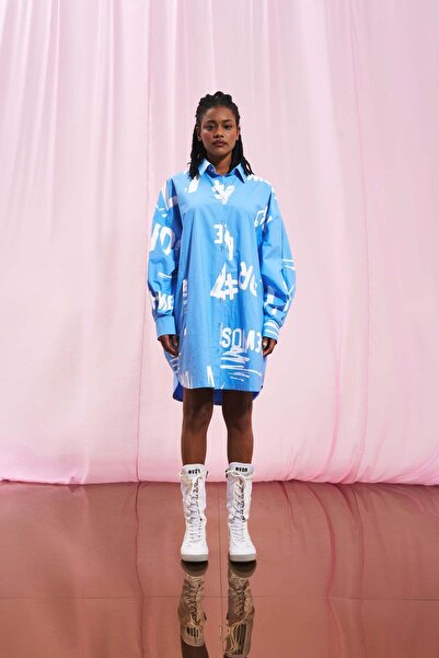 VDR Light Blue Printed Oversized Shirt 17378