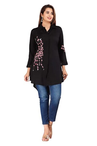 Generic Casual Full Sleeve Hand Embroidery Rayon Women's Long Shirt