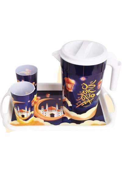 Toybox طقم إبريق عصير بلاستيكي بطابع رمضاني - يتضمن كوبين وصينية تقديم