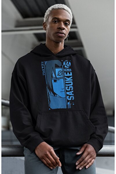 SEVBANO Hanorac unisex supradimensionat cu imprimeu Sasuke Uchiha Naruto Anime