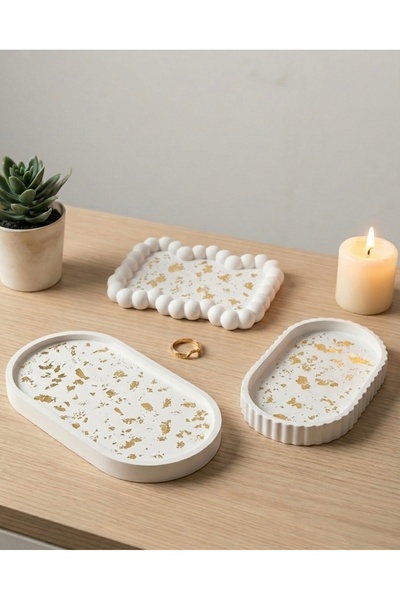 Silver Gold Leaf Handmade Decorative Jewelry and Presentation Tray Set - Set ...