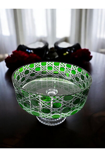 Glowvera وعاء زجاجي كريستالي مقطوع بقاعدة خضراء قطره 25 متر