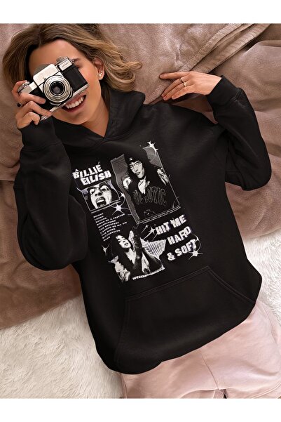 SEVBANO هودي بيلي إيليش هيت مي هارد آند سوفت مطبوع للجنسين قصة فضفاضة للمغني