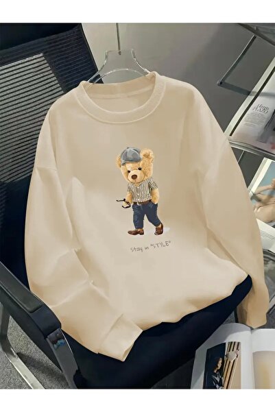 FUFLUNS Stay in Style Bear Printed Oversize Unisex Women/Men Crop Neck Sweats...