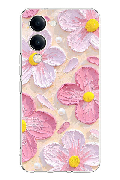 TechTree Vivo Y04 Compatible Pink White Flowers Watercolor Printed Silicone Case