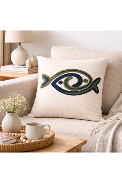 Depomaxx Punch Embroidered Fish Pattern Decorative Throw Pillow Cover – Zippe...
