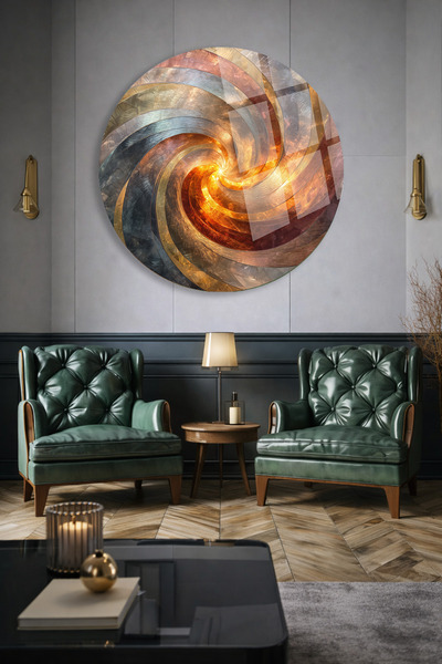 TAULART Gold Spiral Abstract Patterned Round Real Unbreakable Glass Painting ...