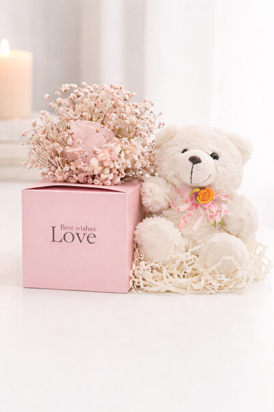 OEM Gift with 12 cm teddy bear and artificial floral arrangement in 20cm deco...