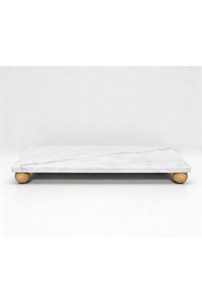 Marb & Home Dekoratif Doğal Taş Mermer Sunum Tabağı – Ahşap Top Ayaklı, Şık T...