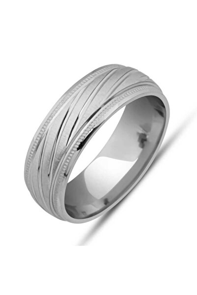 Gumush Gümüş Kalemli Çizgi Desenli Rodyum Alyans