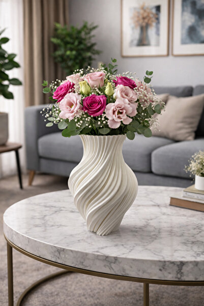 GORZELIA TECHNOLOGY Spiral Tasarımlı Dekoratif Vazo 18cm– Modern Minimalist E...