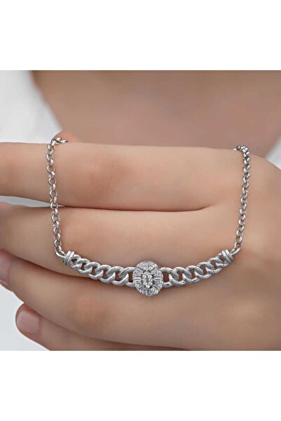 Gumush Gümüş Gurmet Zincirli Oval Baget Taşlı Kadın Kolye