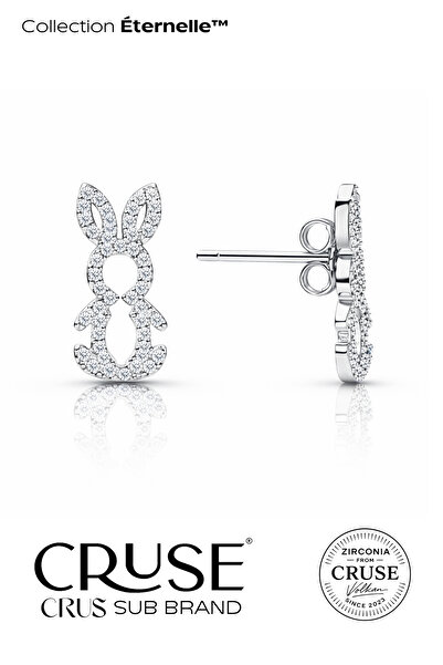 Cruse 925 Ayar Gümüş Éternelle™ Pavé Tavşan Küpe 18 Ayar Beyaz Altın Kaplama