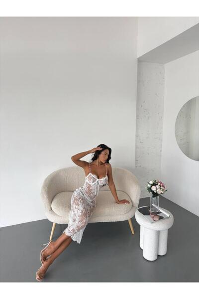 Selene İntima Transparan Dantel Uzun Gecelik – Askılı, Vücut Hatlarını Saran ...