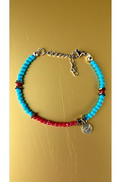 Bensei Takı Dükkanı Coral, Hematite, Turquoise Stone, with Brass Fish and Bea...
