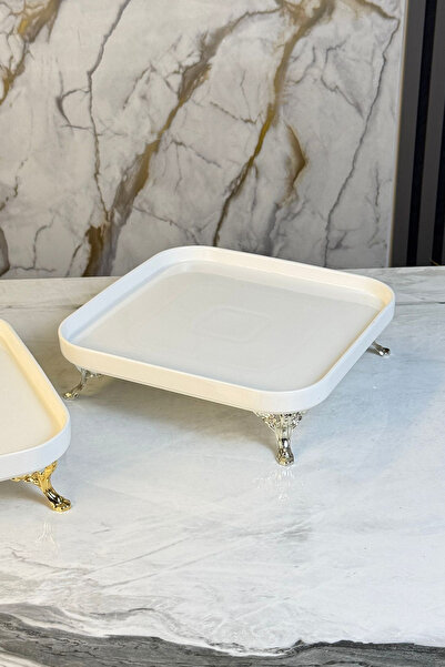 MAY HOME Porselen Taban Ayaklı Sunumluk Tabak Kare