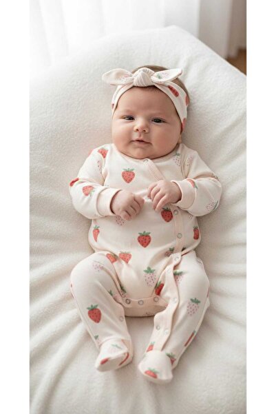 Bubbless ORGANİK KUMAŞ ÇİLEK BEBEK TULUM