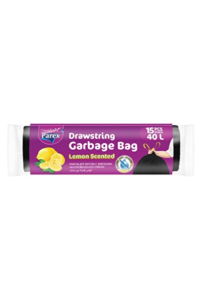 Parex Set of 6 x 15 Economic Drawstring Garbage Bags, Lemon Scent, 40 l