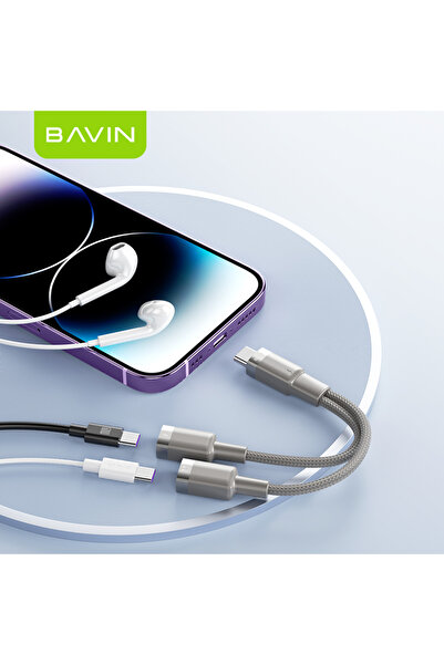 Bavin Music Charging 2 In 1 AUX66 IPH Male To Dual Type-C Port Female AUX Cab...