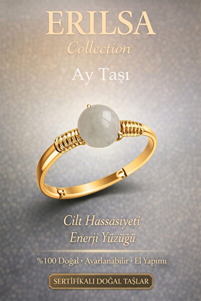 Erilsa Certified Skin Sensitivity Energy Ring – Moonstone Adjustable Gold Thi...