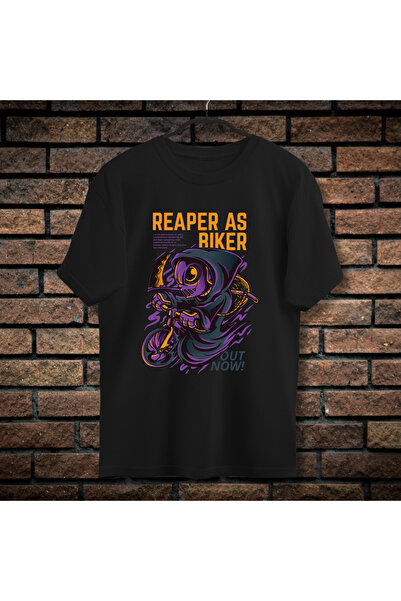 CXO Craft Men's T-Shirt with Printed, Reaper as Biker, Cotton,