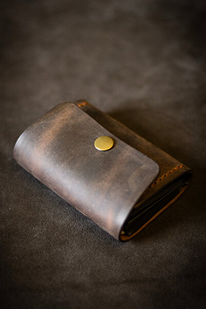 Hi Leather محفظة حامل بطاقات من الجلد الطبيعي مع قسم أكورديون للجنسين