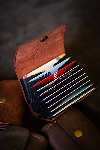 Hi Leather محفظة حامل بطاقات من الجلد الطبيعي مع قسم أكورديون للجنسين