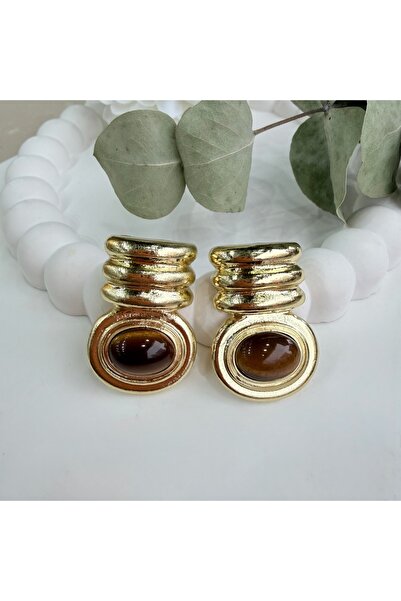 Generic Brand Mng Tiger Eye Stone Vintage Earrings