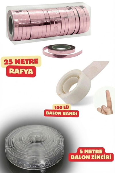 Baloncu Dede Pembe Balon İpi Rafya 100 Lü Balon Bandı 5 Metre Balon Zinciri D...