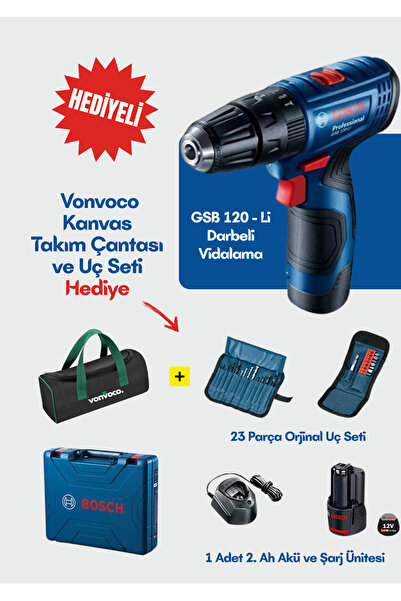 Bosch GSB 120 Li Akülü Vidalama Darbeli Tek Akü Şarjlı Matkap Mavi 12 Volt (2...