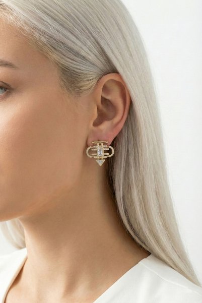 özgül takı ve tasarım Baguette Stone Zircon Stone Patterned Stainless Steel Gold Color Women's Earrings