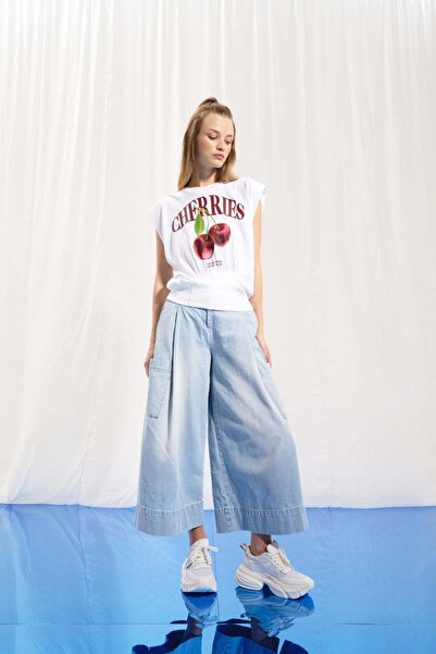 VDR Light Blue Pleated Wide-Leg Denim Trousers 17374