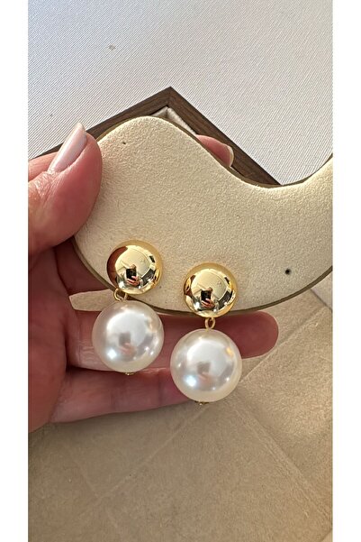 Özel seri gold detaylı topçuk model inci küpe