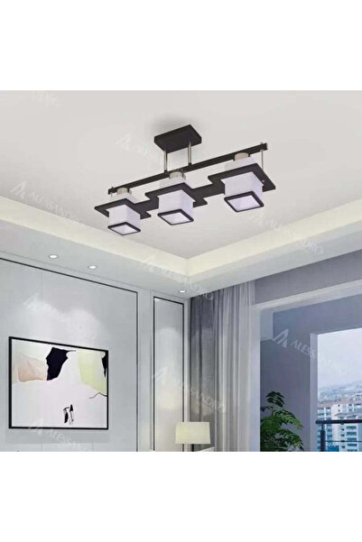 OEM Classic Aramis Chandelier with Wood Square Shade 3 x E 27 White Black