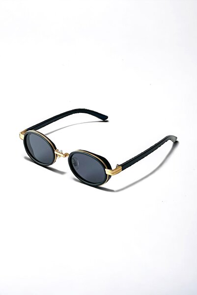 COOLANDBETTER Dina Round Sunglasses Unisex Black Gold Oval Framed