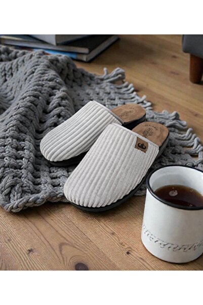 AkınalBella Men's Gray Velvet Non-Slip Orthopedic Sole Home Slippers