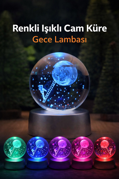 RenkliİzlerAtölyesi Renkli Işıklı Cam Küre Gece Lambası