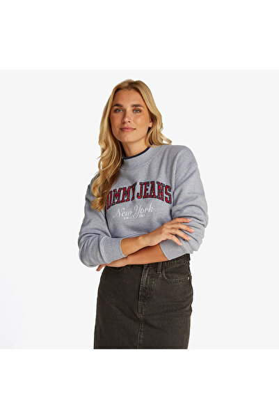 Tommy Hilfiger Tommy Jeans Crop Cneck Collar Kadın Gri Sweatshirt