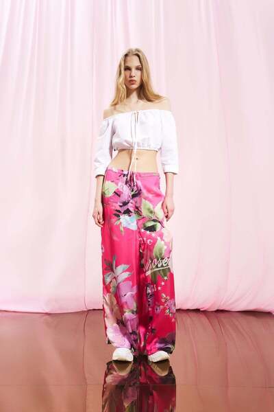VDR Pink Floral Satin Trousers 17251