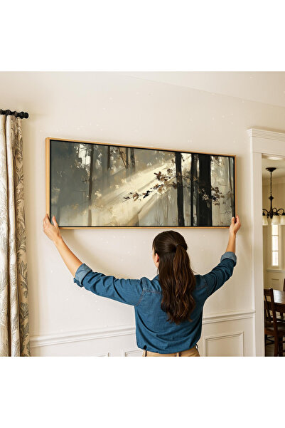 woodhomeworks Tek Parça Gerçek Ahşap Yatay Panorama Çerçeveli Tablo orman ve ...