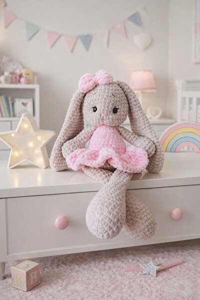 Handmade Pembe elbiseli tavşan